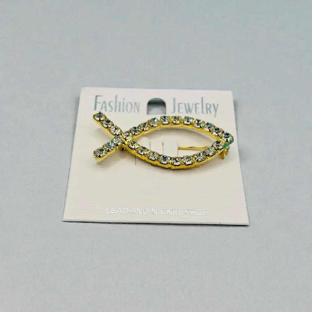 Gold Rhinestone Ichthys‎ Fish Symbol